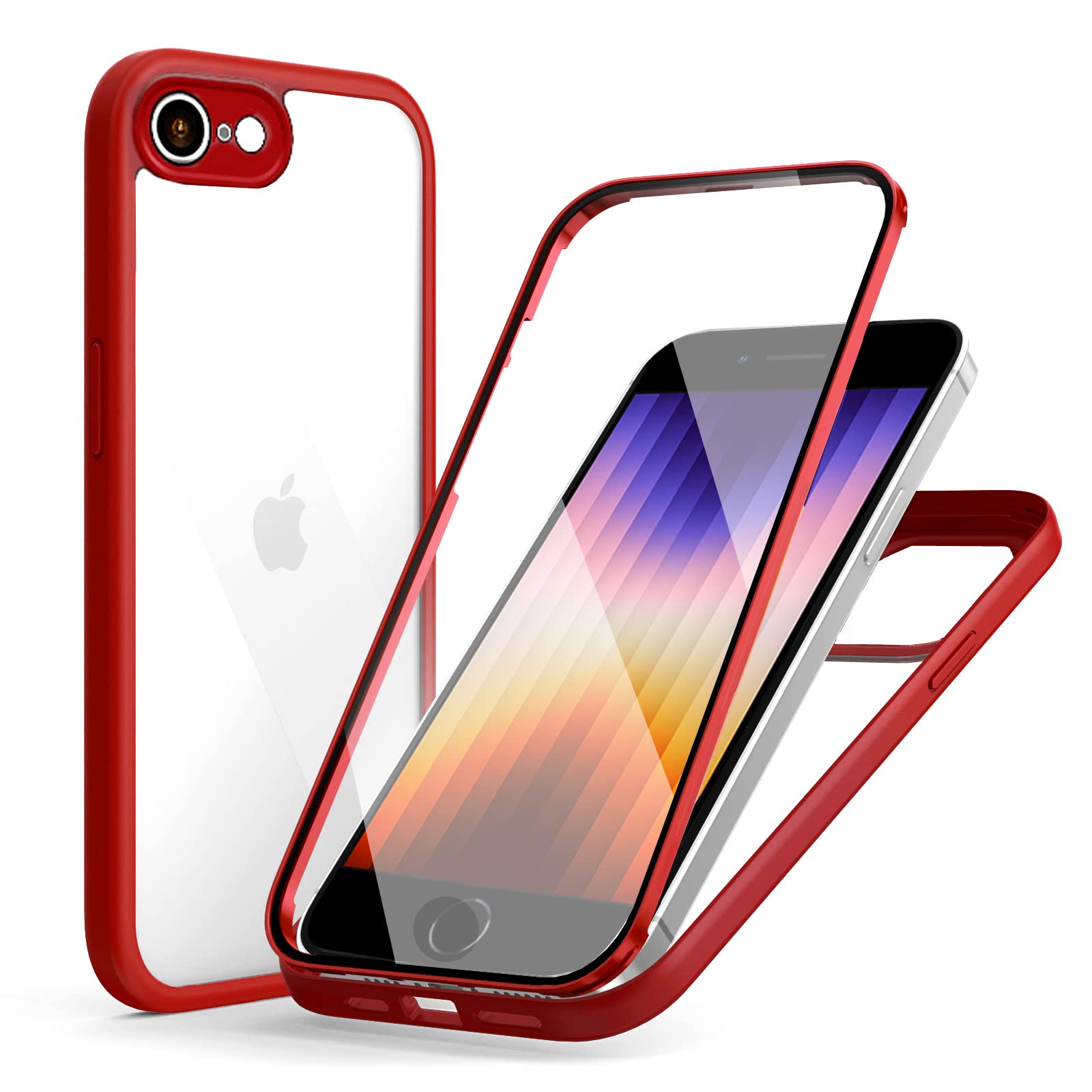 MQman iPhoneSE3 第3世代 ケース iPhone7 iPhone8 iPhoneSE 第2世代 ケース 前面ガラス+背面ガラス 360°全面保護 100％画面タッチ感度 ..