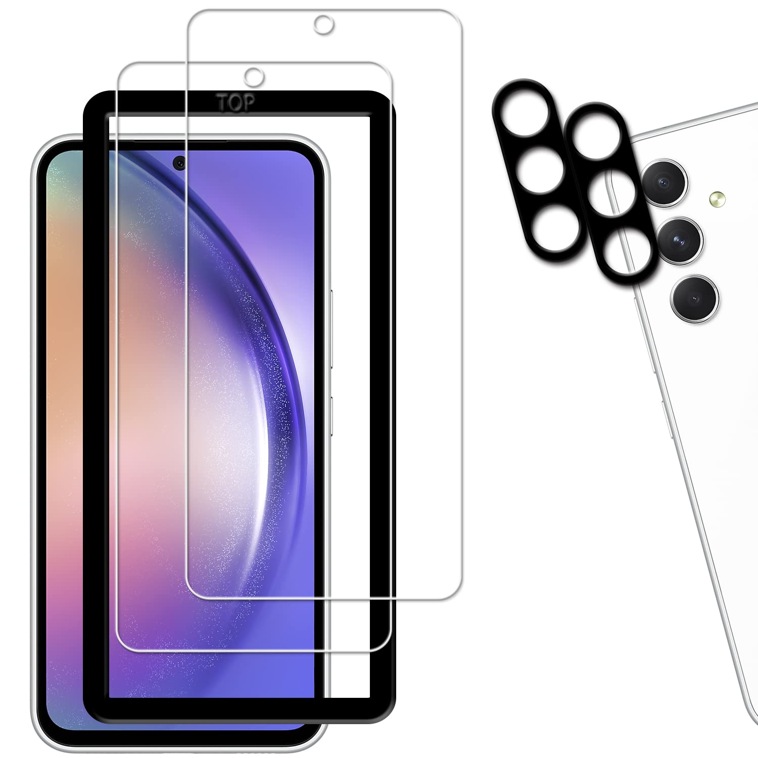 Rakuten - 【2+2枚セット】ガイド枠付き KPNS 日本素材製 強化ガラス Galaxy A54 5G SC-53D SCG21 用 ガラスフィルム カメラフィルム カバー 保護フィルム