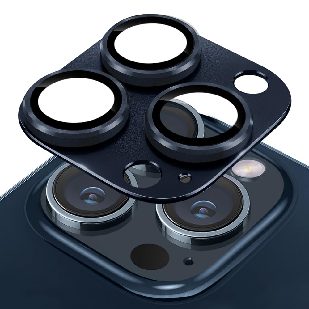 Rakuten - Kakuki For iPhone 15 Pro/iPhone 15 Pro Max カメラフィルム アルミ合金製＋AR高透過率強化ガラス アイフォン15プロ/アイフォン15プロマックス 一体型レンズ保護フィルム 耐衝撃 露出オーバー防止 アルミ合金 カメラカバー (iPhone 15 Pro/iPhone 15 Pro Max,ブルー)