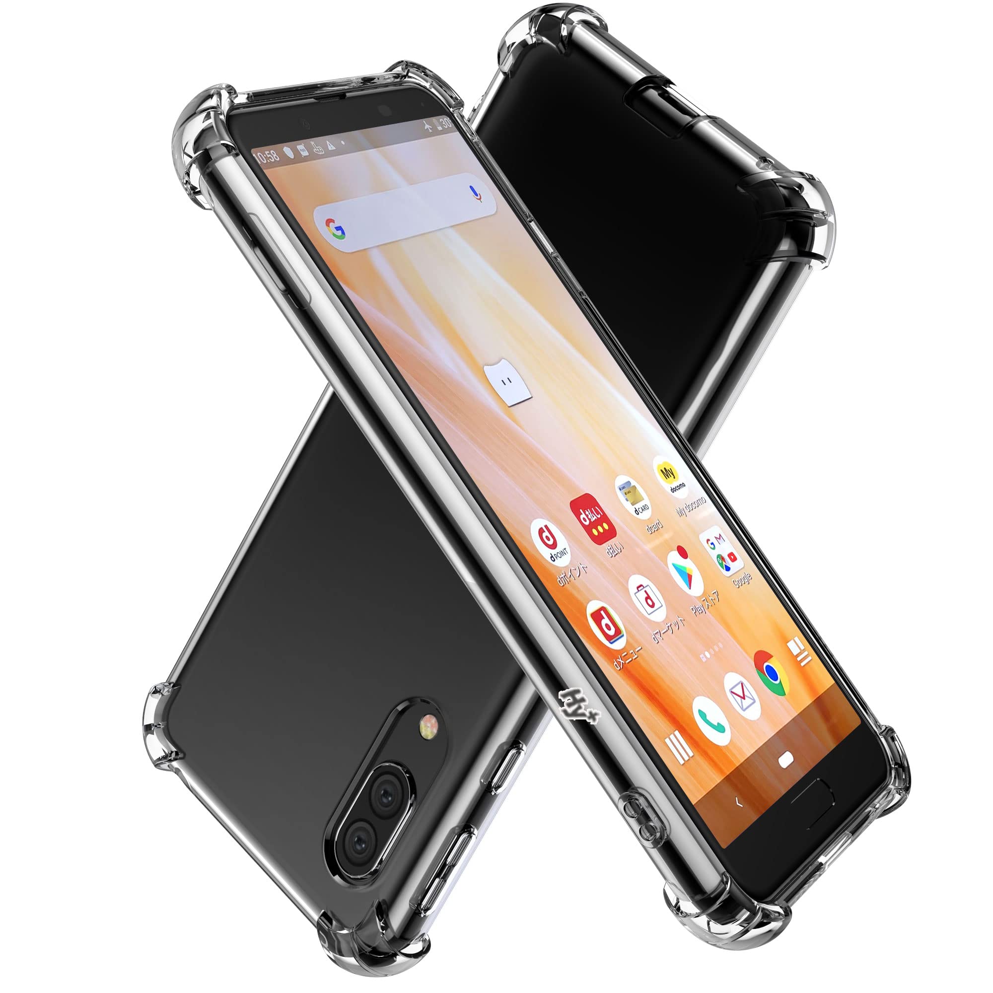 Rakuten - Hy+ AQUOS sense3 ケース SH-02M SHV45 SH-M12 Android One S7 カバー SH-RM12 ストラップホール 米軍MIL規格 クリア 衝撃吸収ポケット内蔵 TPU 耐衝撃ケース 透明クリア