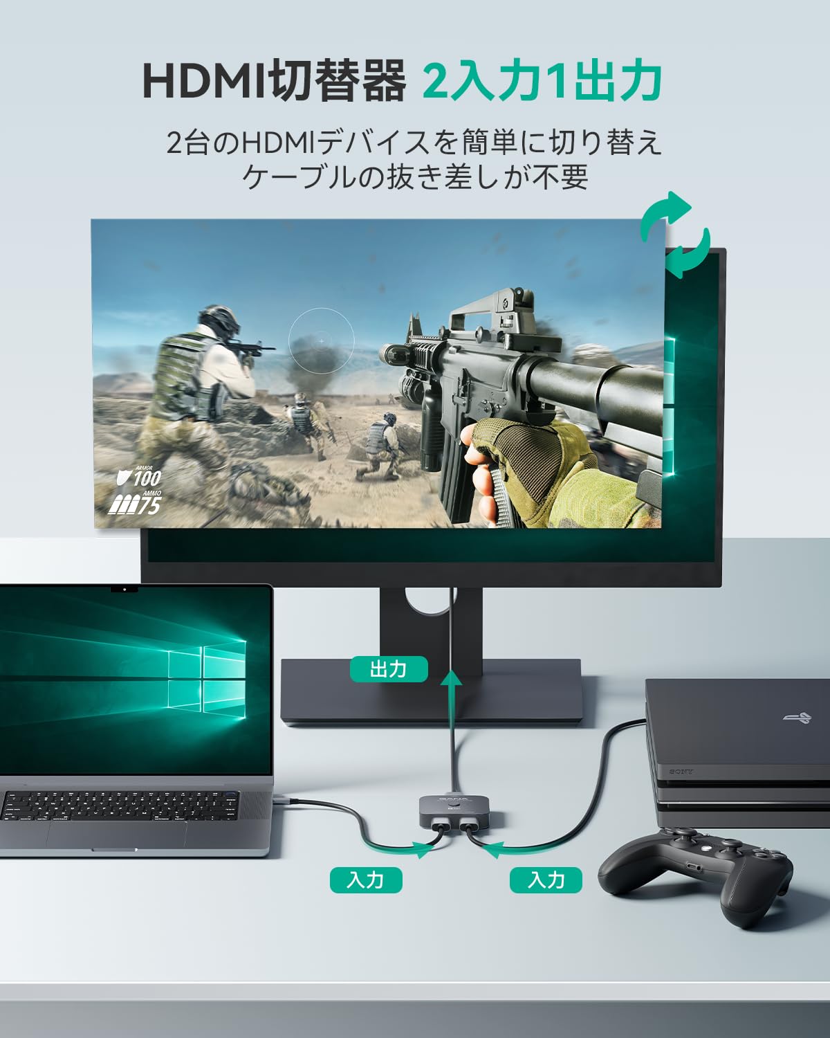 HDMI切替器 8k@60hz/4k@120hz HDMI分配器、GANA双方向 HDMIセレクター 1入力2出力/...