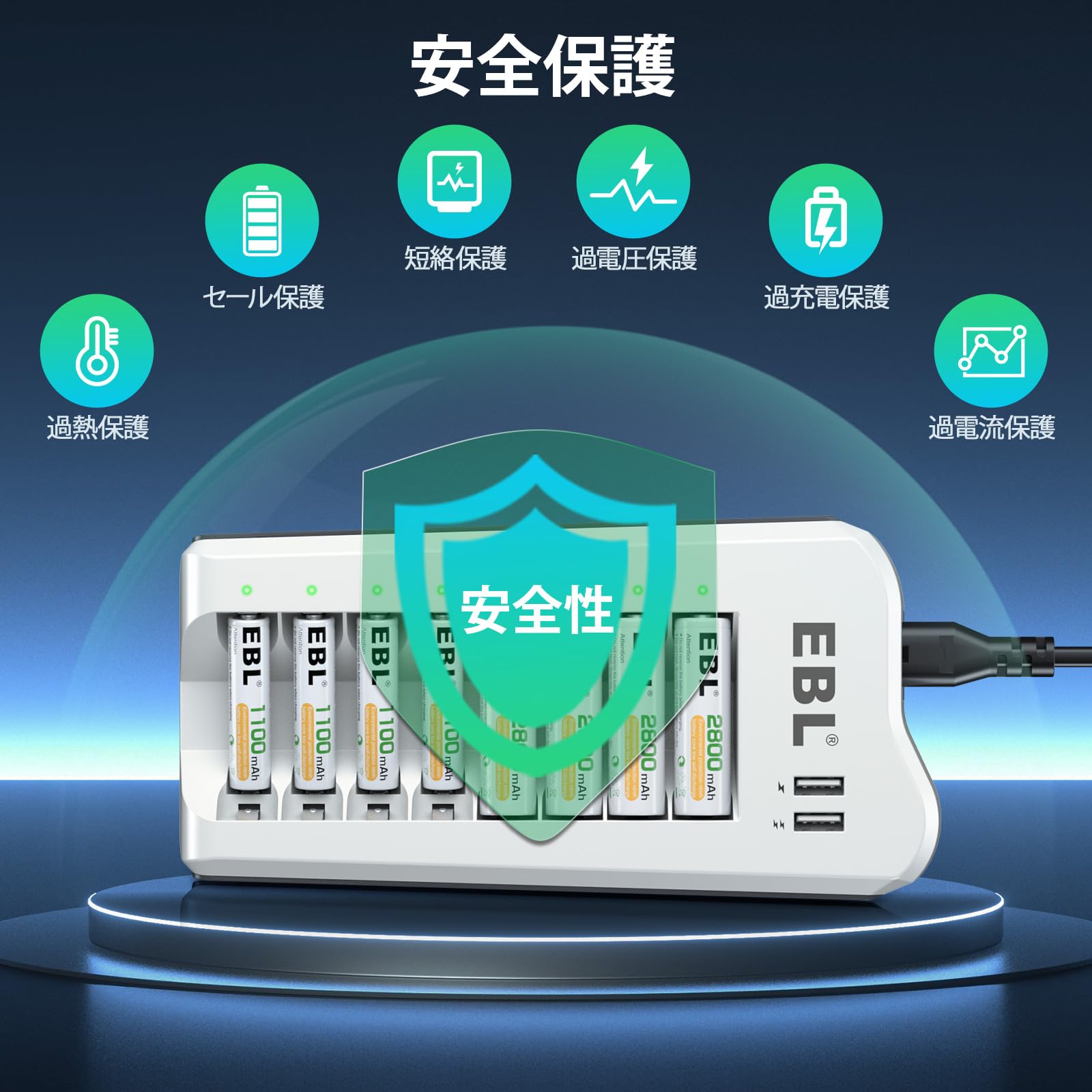 EBL単4電池 充電式 充電器セット 充電池 単4*16本パック(1100mAh) +充電器 スマホ充電可 単三 単四ニッケル水素/ニカド充電 防災電池 収納ケース付き たんよん電池充電式 thrsparkle-10071264 THRSparkle サンプル画像3
