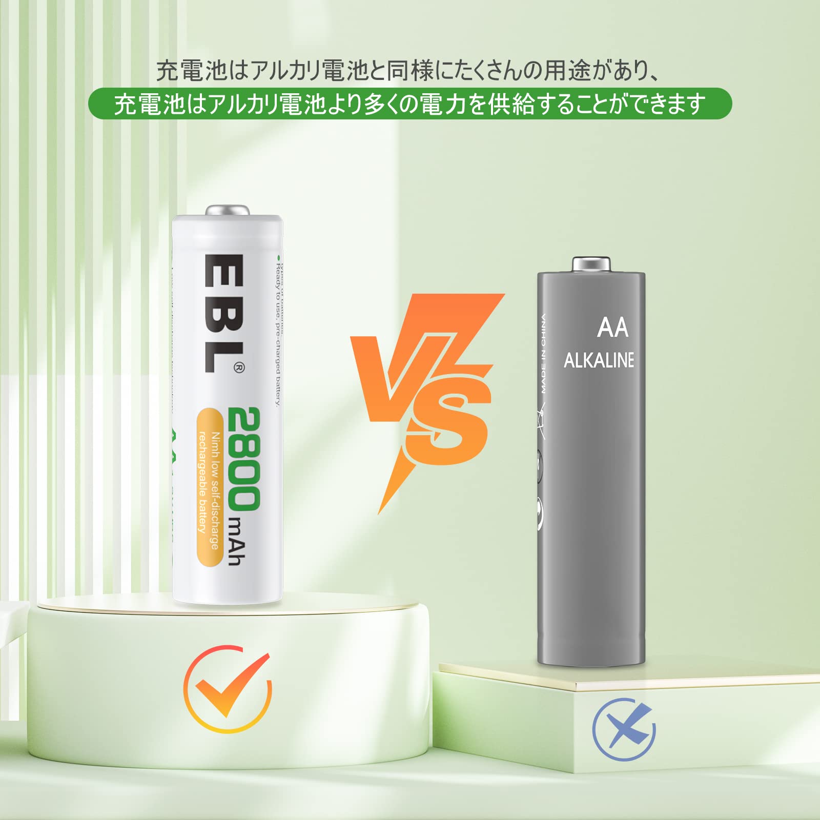 EBL 単三電池 充電式 2800mAh 単3 充電池 大容量 8本入り ニッケル水素充電式電池 長寿命 充電でんち ブリスター 電池 充電 単3 防災電池 ミニ四駆 充電池 単3 充電式 thrsparkle-10071294 THRSparkle サンプル画像3