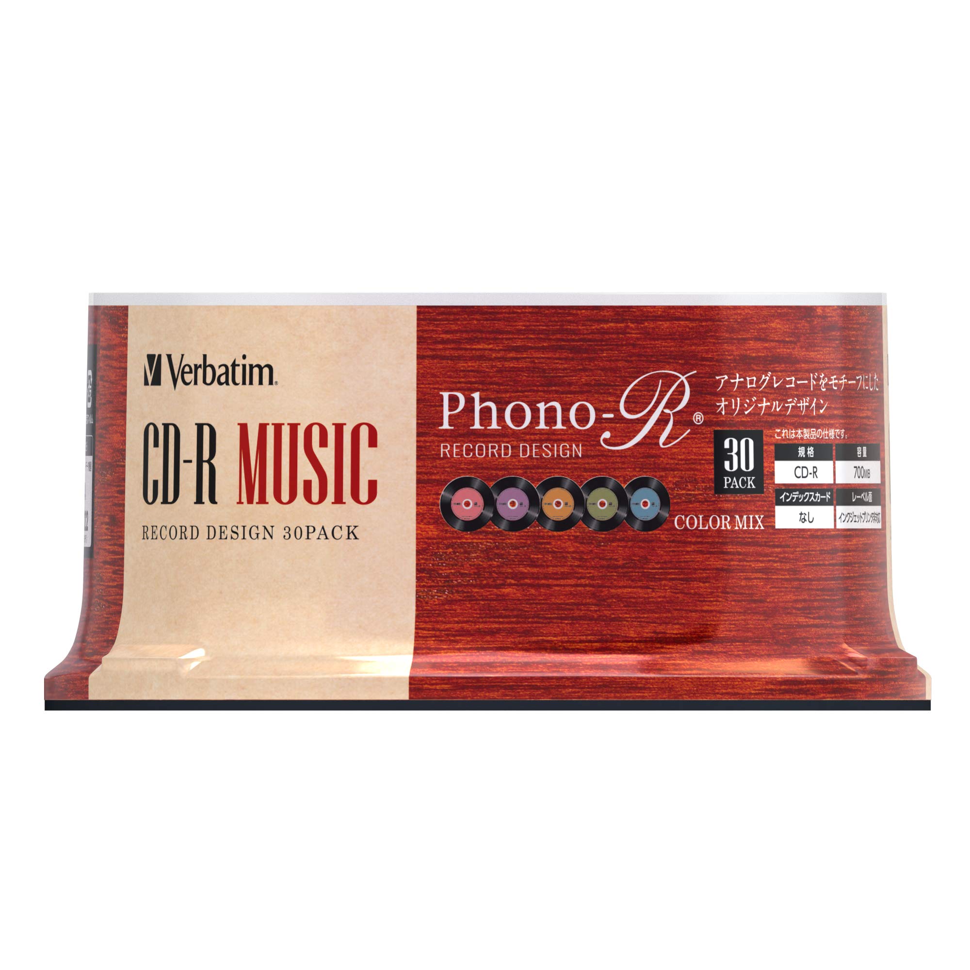 Verbatim バーベイタム 音楽用 CD-R レコードデザイン 80分 30枚 カラーMIX Phono-R (フォノアール) AR80FHX30SV7