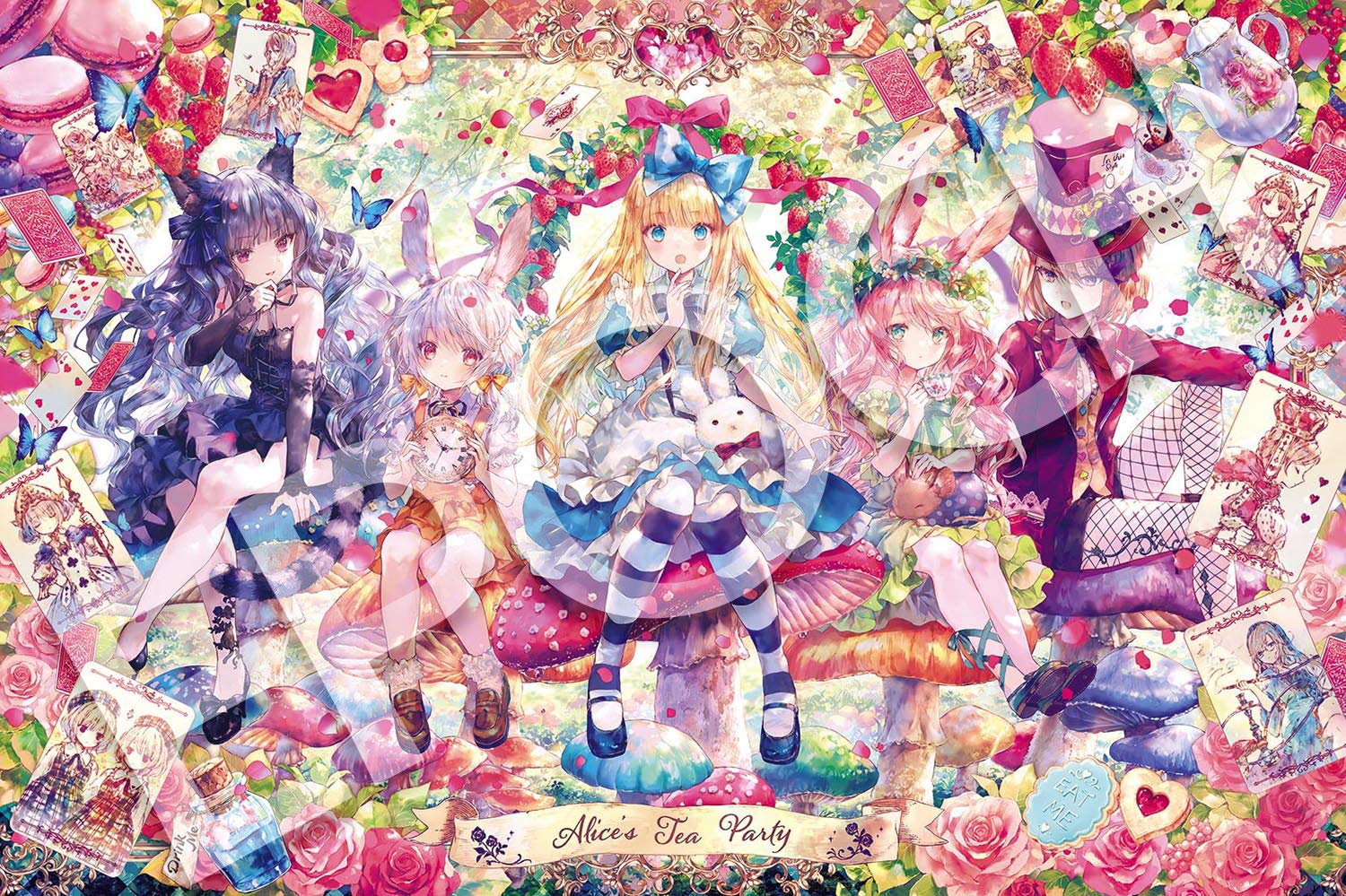 乐天商城 - エポック社 1000ピース ジグソーパズル イラスト/アート ファンタジックアート/おにねこ アリスのティーパーティー (50×75cm) 11-604s のり付き ヘラ付き 点数券付き EPOCH