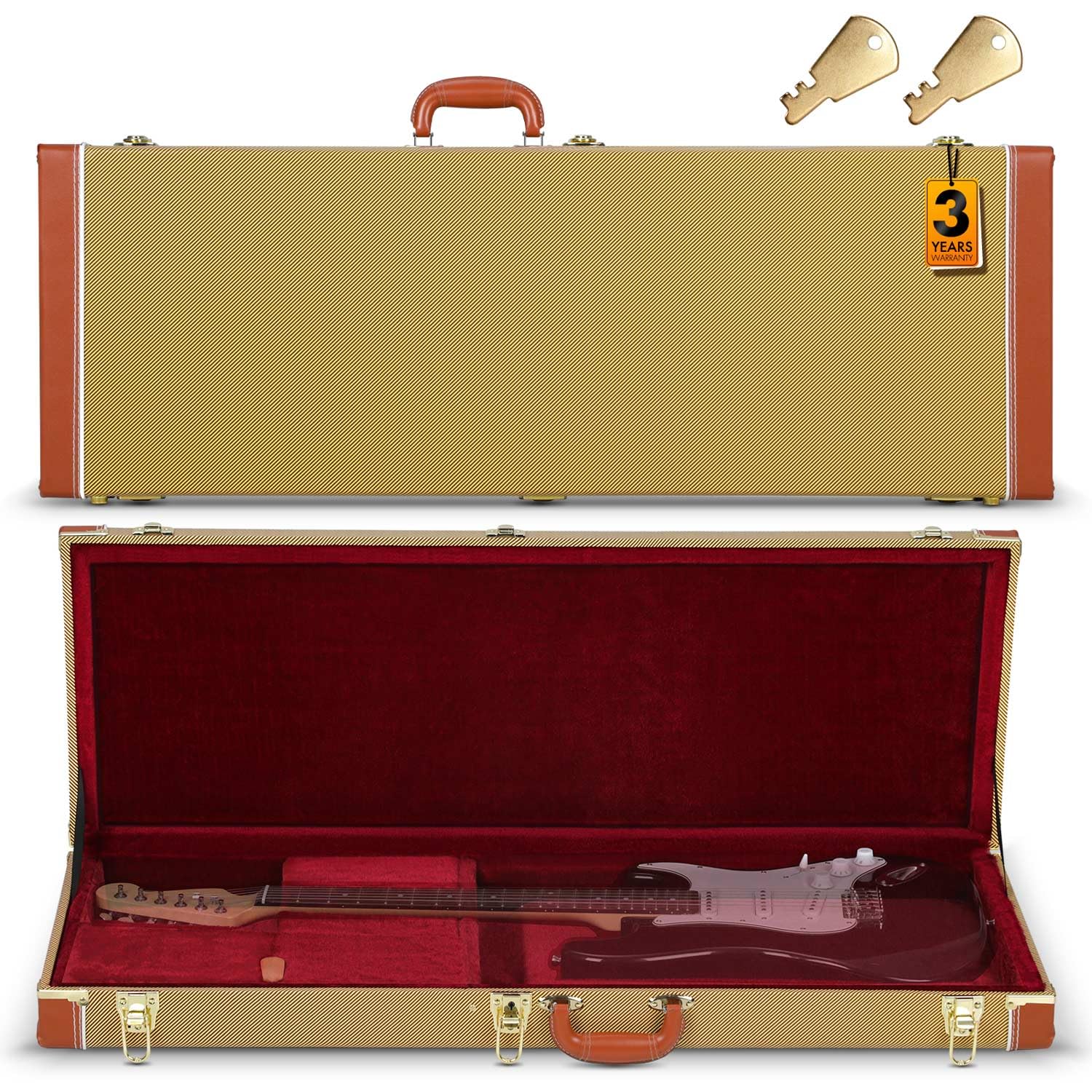 CAHAYA ギターケース エレキギター ハードケース 30mm厚いパッド付き ネックピロー付き 2つのキー付き PVC材 防水 お手入れ簡単 収納可能 エレキギター用 カーキ CY00365-1