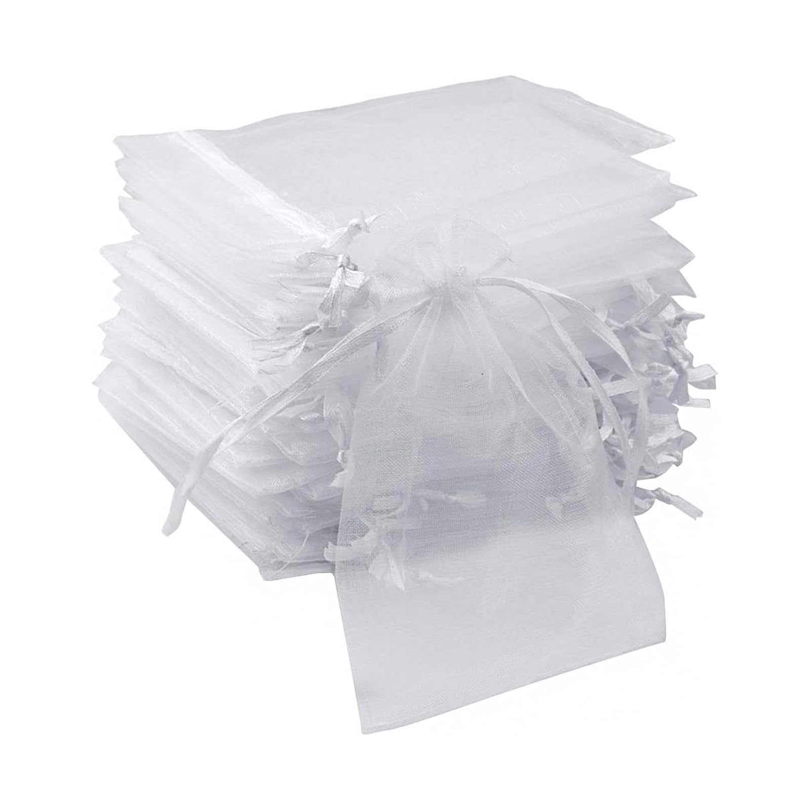 BTtime オーガンジー巾着袋 約100枚 ギフトバッグ 包装 プレゼント ラッピング 無地 透明 小 誕生日 結婚式 サシェ用バッグ 小物入れ ビーズ・ジュエリーなど 収納 手作り素材 7*9cm（白）