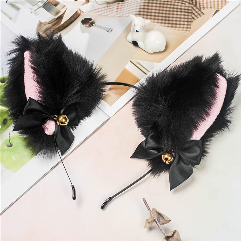 [YFFSFDC] 猫耳 カチューシャ 2色セット 鈴付き リボン付き かわいい ねこ耳 ね 黒...