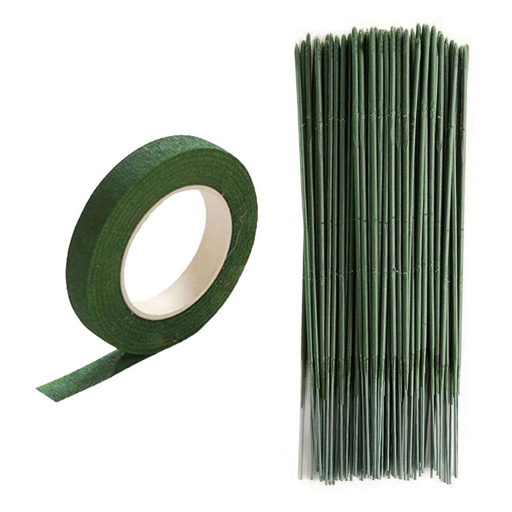 造花セット フローラテープ 1巻 地巻ワイヤー 50本 ダークグリーン 造花テープ フラワーアレンジメント..