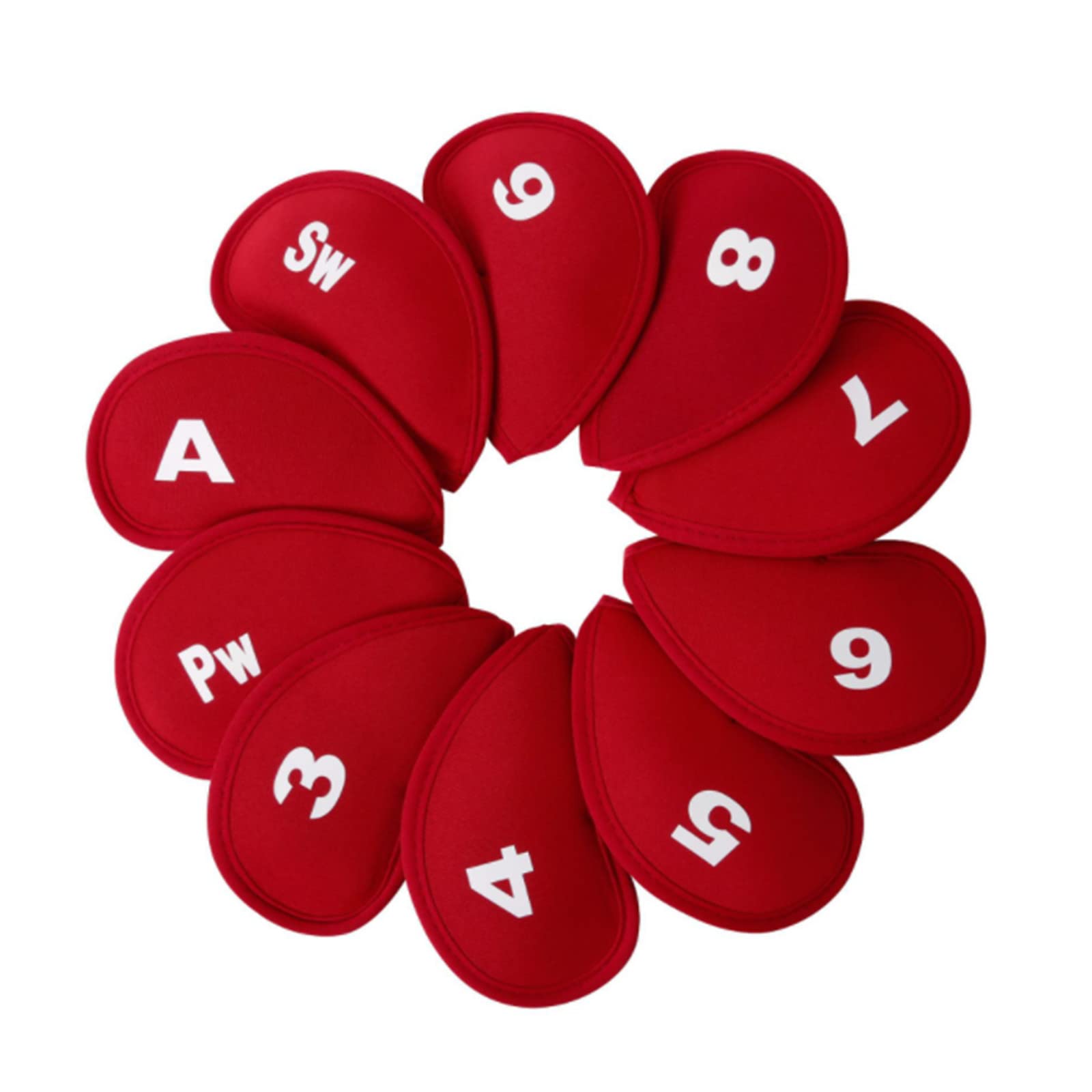 YFFSFDC ゴルフアイアンカバー ヘッドカバー 10枚入り(3〜9、A、Pw、Sw)番号 保護カバー (レッド)