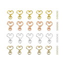 YFFSFDC キーホルダー金具 20個 回転カン付き ワンタッチキーホルダー カワイイ DIY用パーツ 手作り キーリング シルバー ゴールドなど4色 (ハー...