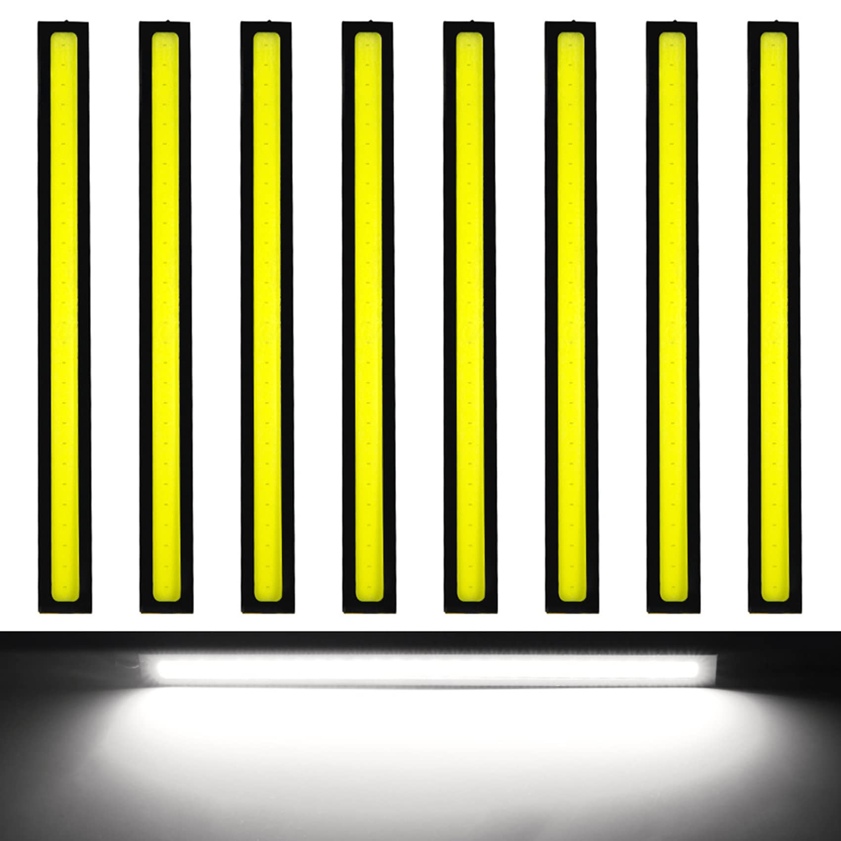 YFFSFDC LED ディライト 8本組 COB 高輝度発光 12V デイライト カー ホワイト オートドライビング昼間走行ランプ フォグライト 薄型3ミリ 車用 パネルライト バーライト イルミネーション 取り付けやすい