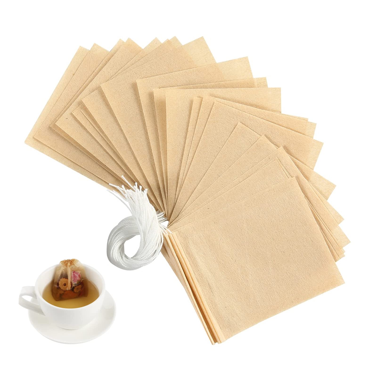 お茶バッグ 巾着付き使い捨て空の袋フィルター濾紙 ティーバッグ 強力な浸透 天然 ルースリーフお茶&コーヒー用(200枚入り) 6cm*8cm