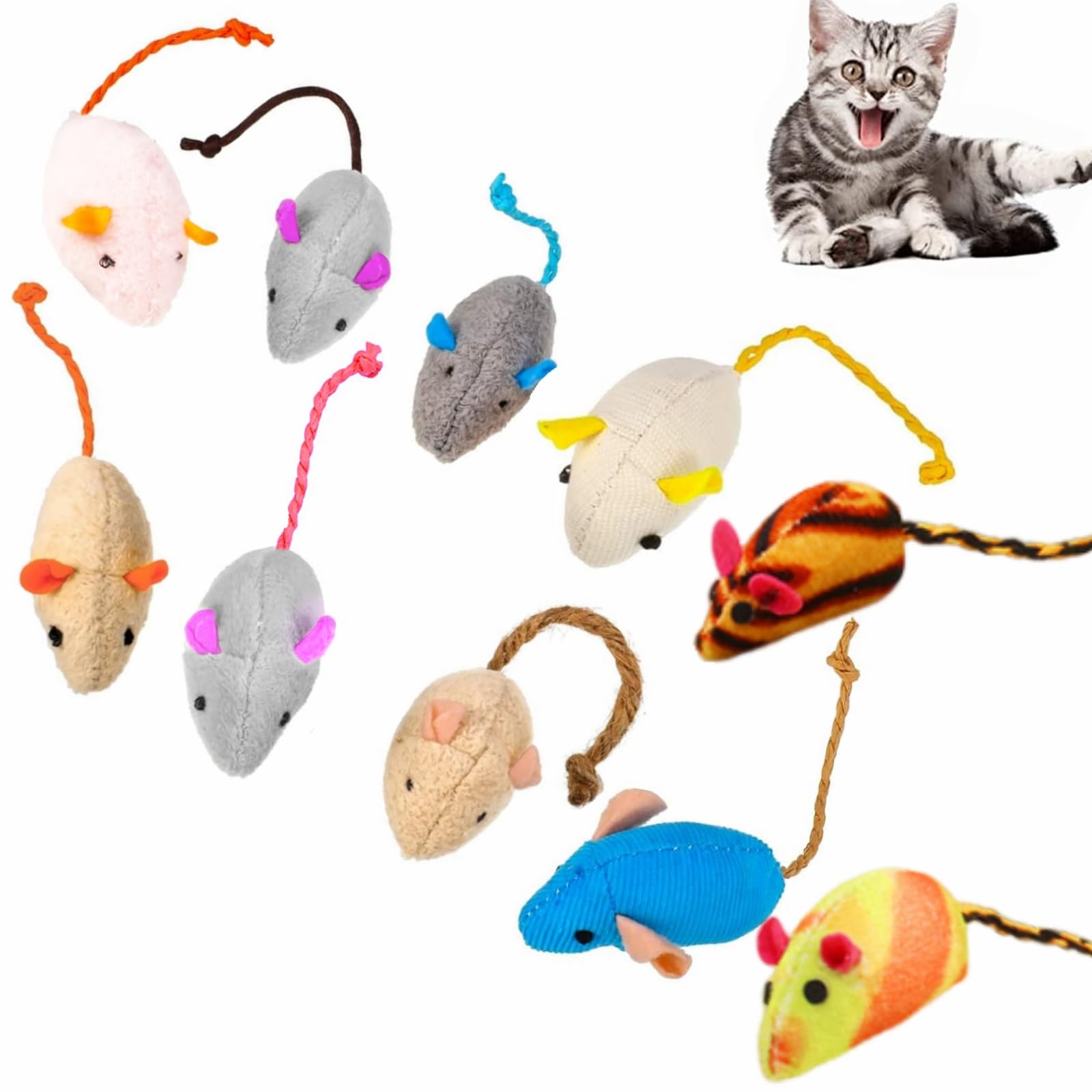 YFFSFDC 猫 ネズミ玩具10個セット ペットおもちゃ 噛むおもちゃ ぬいぐるみ おもちゃストレス解消 運動不足 ペット用品混色