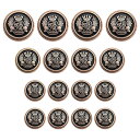 ブレザー ボタン 16個セット 直径15mm/20mm/25mm メタルボタン 交換 補修 学生服/スーツ/コートなど 洋服用 アクセサリー DIY 手作り (黒×ゴールド)