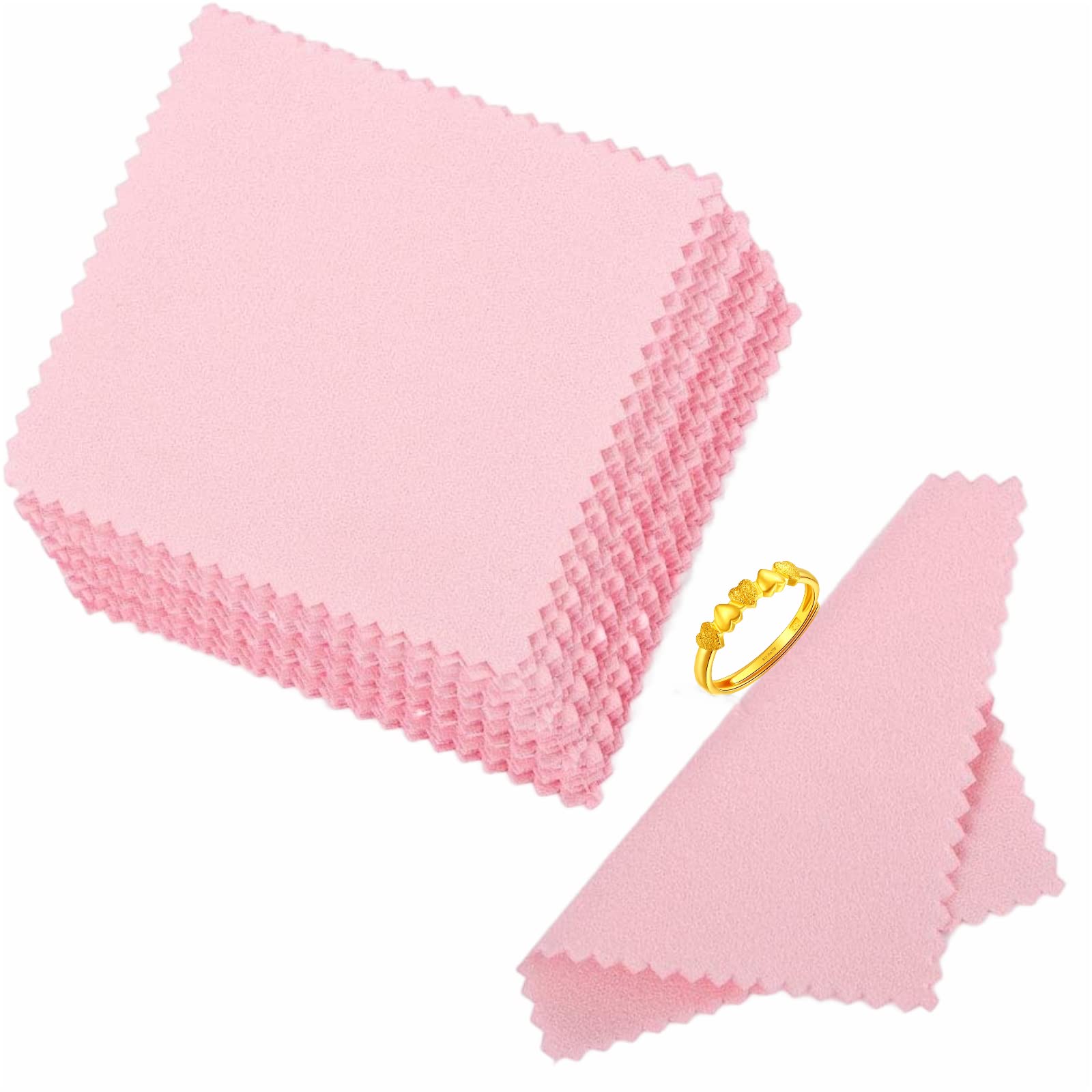 YFFSFDC 銀みがきクロス 8cm×8cm (50枚入り)大容量高性能シルバークロス 金属磨きクロス シルバー研磨 超極細繊維 クリーナー ネックレス/指輪/腕時計/銀製品/銀食器/楽器汚れ落とし艶出し お手入れ (ピンク)