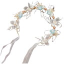 YFFSFDC 髪飾り 花 カチューシャ パール 花飾り リボン 花冠 ヘアアクセサリー 入学式 卒業式 結婚式 髪飾り 披露宴 和装 写真撮影 プレゼント 女の子 ? (ブルー, 長さ35cm)