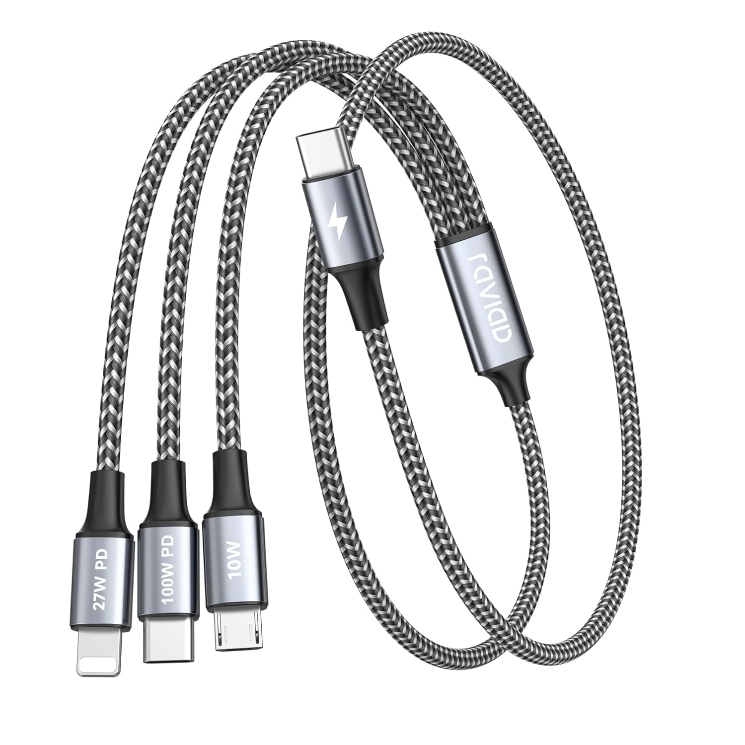 【100W】RAVIAD 3in1 充電ケーブル 短い 50CM USB Type C マルチケーブ