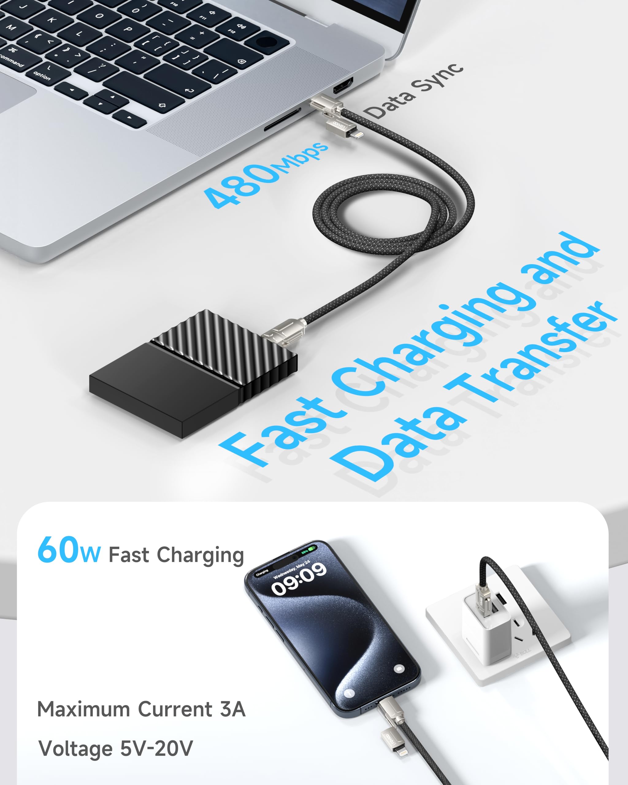 RAVIAD 4in1 充電ケーブル マルチ 3A USB Type C ケーブル iPhone 充電ケーブル 60...