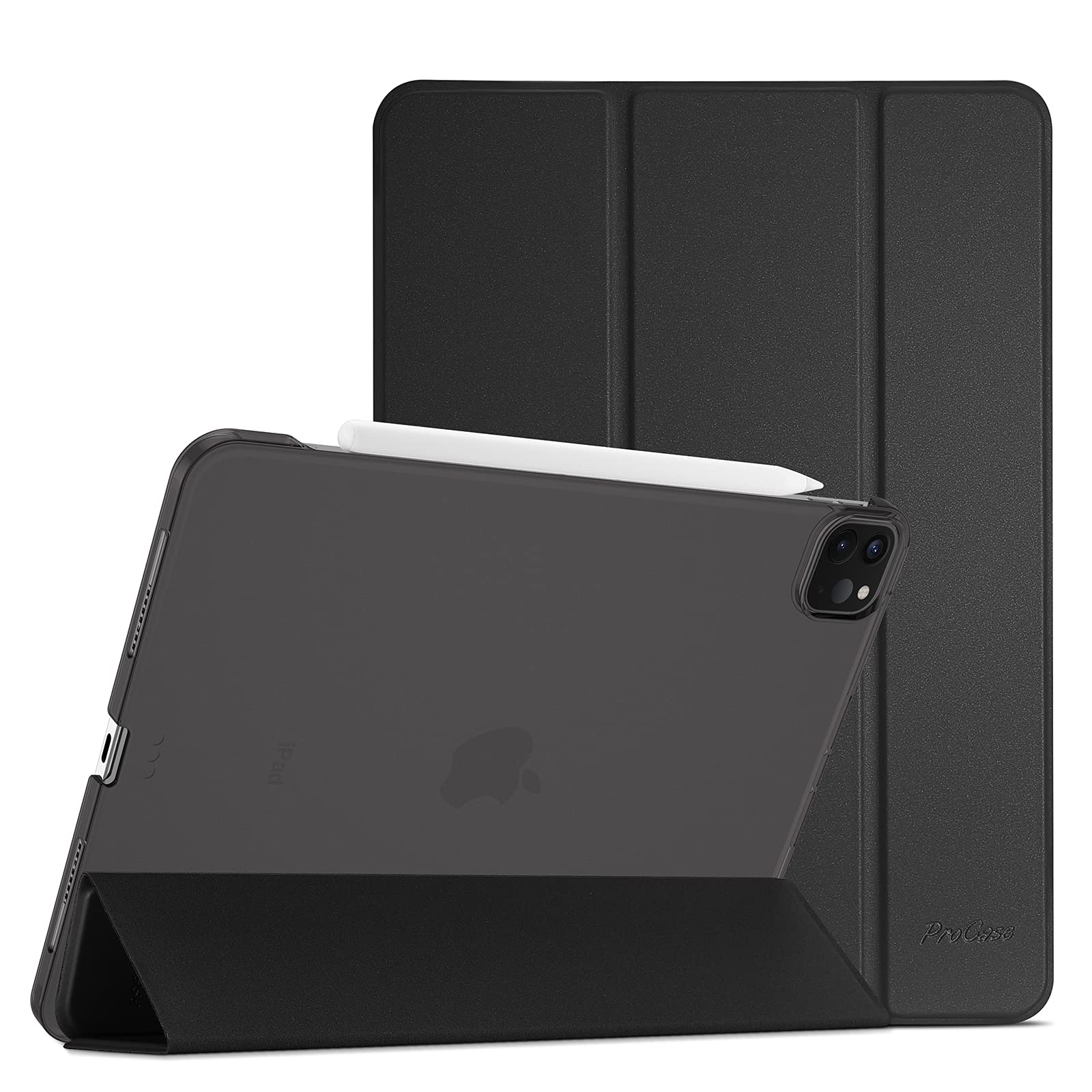 ProCase iPad Pro 11 ケース 第4/3/2/1世代に適用（2022 2021 2020 2018)、[Apple Pencilのペアリングと充電に対応] 三つ折り スタンド スマートカバー - ブラック