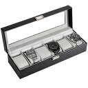 ProCase 腕時計ケース PU製 ウオッチコレクションケース 男性 収納ボックス ガラス蓋 ディスプレイケース プレゼント(6本用・ブラック)