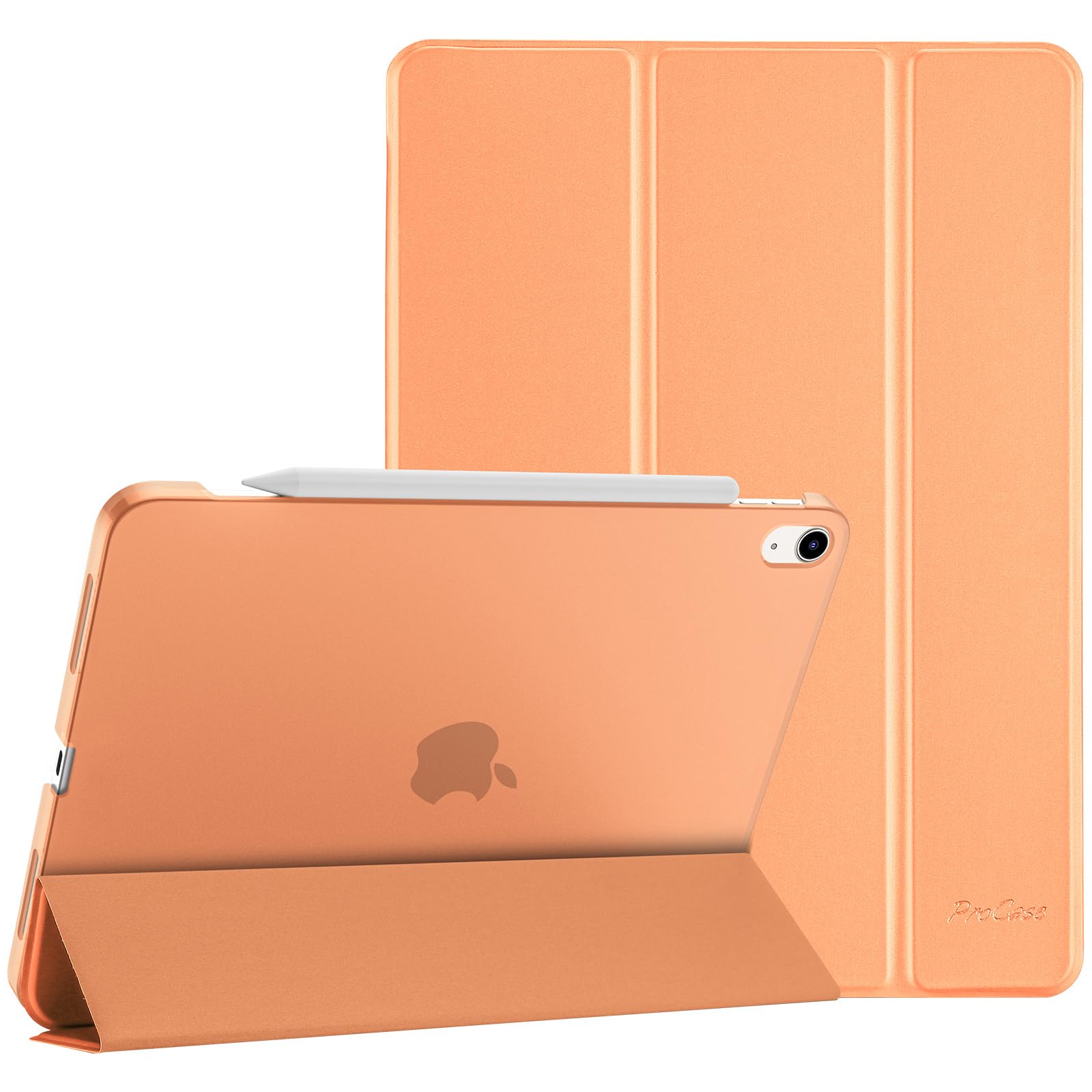 ProCase iPad Air 11インチ ケース M3 (2025) / M2 (2024) / iPad Air 第5世代 / 第4世代 軽量 スタンド 三つ折り フォリオ保護ケース 半透明バックカバー Apple Pencil 2対応 対応端末：iPad air 11インチ M3 (2025)、M2 (2024)、iPad Air5 2022、Air4 2020 - オレンジ