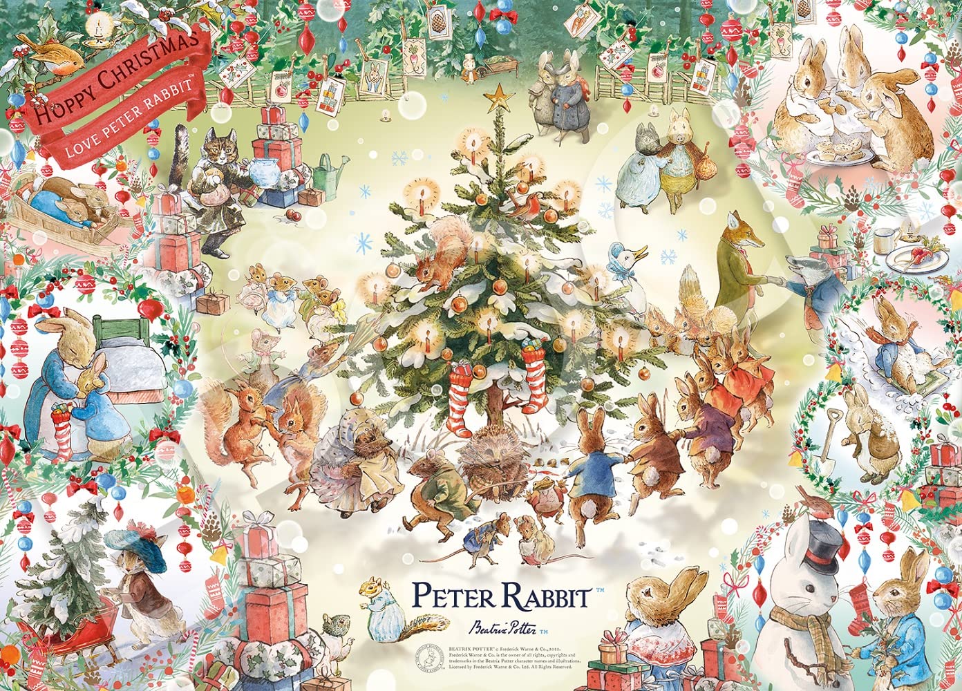 エポック社 500ピース ジグソーパズル ピーターラビット ホッピークリスマス! ピーターラビット? (38×53cm) 06-514s のり付き ヘラ付き 点数券付き EPOCH