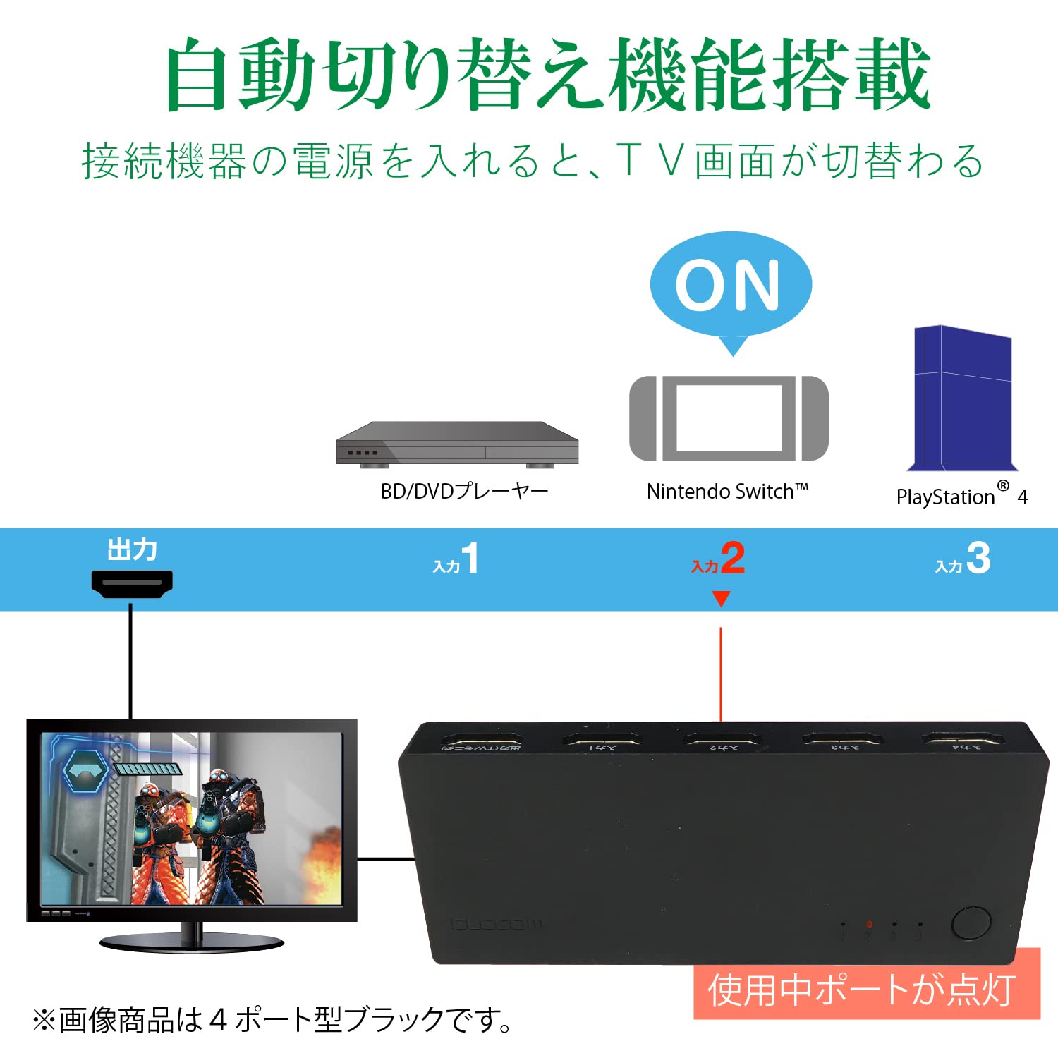 NAエレコム HDMI切替器 【PS4/PS3/Switch対応】 3入力1出力 自動/手動切替 ケーブ...