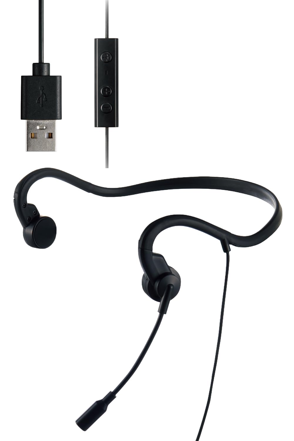 NAエレコム 骨伝導イヤホン マイク付き 骨伝導ヘッドセット 有線 USB-A 軽量 ペアリング・充電不要 ハンズフリー 耳を塞がない 耳が痛くならない Web会議 オンライン HS-BC05UBK