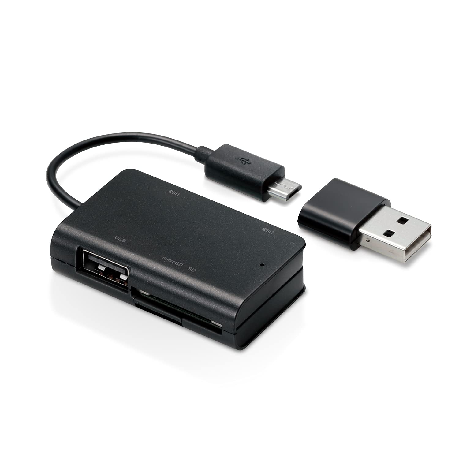 NAエレコム カードリーダー USB2.0 microUSBコネクタ搭載 変換コネクタ付 ケーブル一体タイプ パソコン..