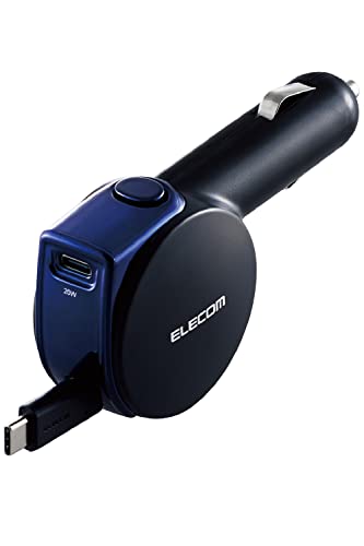 NAエレコム カーチャージャー シガーソケット 最大35W (20W+15W) USB-C×1ポート USB-Cケーブル 巻き取..