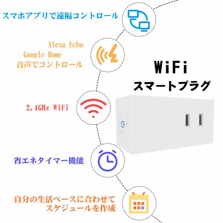 スマートプラグWiFiスマートプラグATiCスマートコンセントハブ不要音声/スマホコントロール遠隔操作タイマー機能電源制御日本語アプリAmazonAlexa(Echo,EchoPlus,EchoDot)/Googleホーム/IFTTT対応PSEマーク/TELEC認証取得済