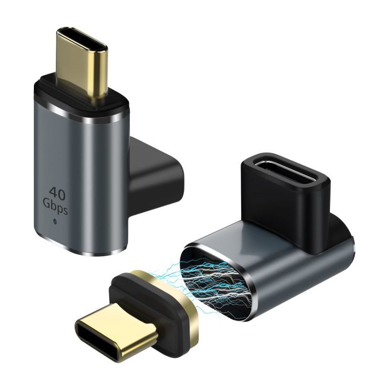 【2個セット】 USB-C オス から USB-C メス USB4 磁気 アダプタ マグネット式 アダプター L字 型 直角 コネクター steam deck対応 switch対応 ノートPC タブレット スマホ 磁気吸着 100W 急速充電 8K@60Hz 映像出力 40Gbps最大転送速度