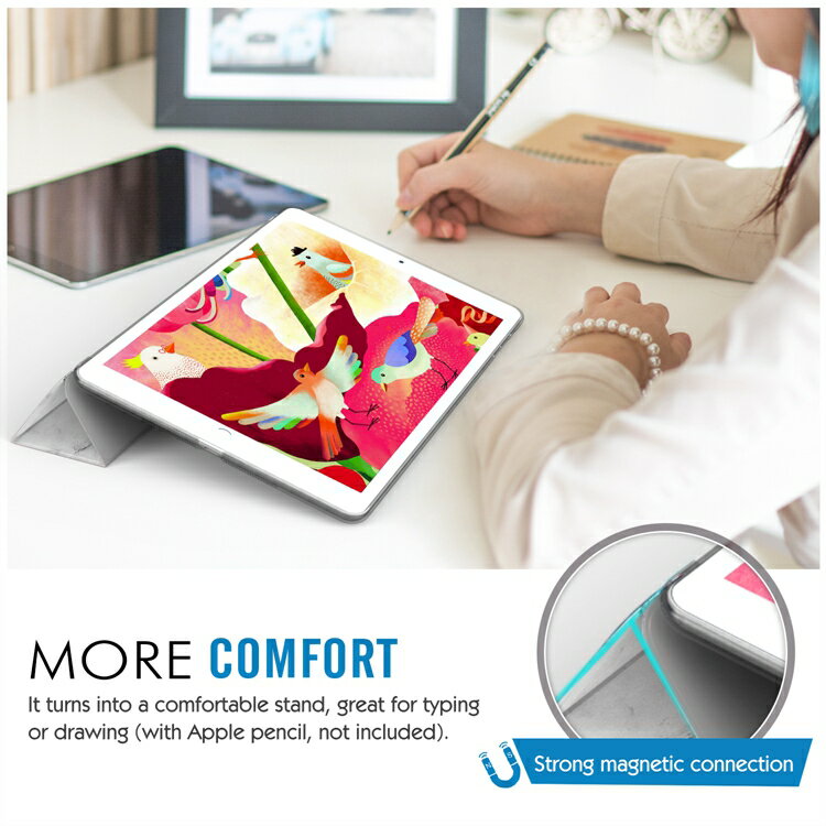 ipadairケースiPadAirカバーアイパッドエアケースiPad52013ケースATiCAppleiPadAir(iPad52013)9.7インチ用三つ折り半透明超薄型軽量型スタンドケースオートスリープ機能衝撃吸収保護ケース3つ折り手帳型