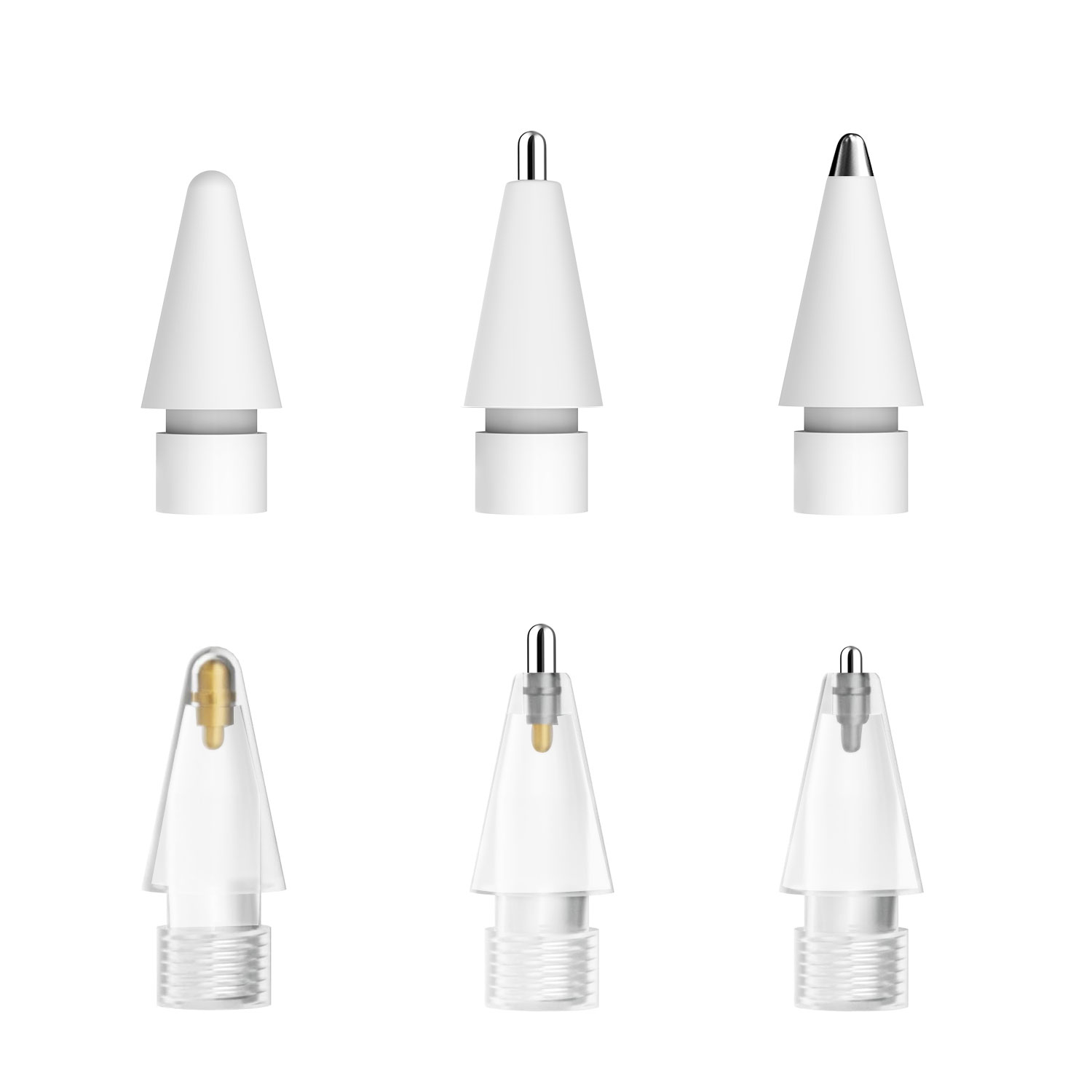 Apple Pencil 替え芯 6枚セット TiMOVO ApplePencil第1/2世代両方対応 交換用ペン先 アップルペンシル専用替芯 金属製とシリコン製セット 詰替ペン先 高感度 予備 取替え簡単 White&Clear 1