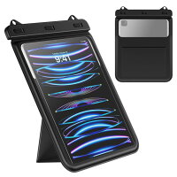 タブレット防水ケース ATiC お風呂ケース 縦スタンド仕様 12インチ以下のタブレット適用 透明防水カバー 首掛けバンド付き 浴室 お風呂ティックトック プール 水泳 海水浴 iPad 第10世代 10.9 2022/iPad pro 11 2022/iPad Pro 11/iPad Air5/4 iPad 10.2 などに対応 Black