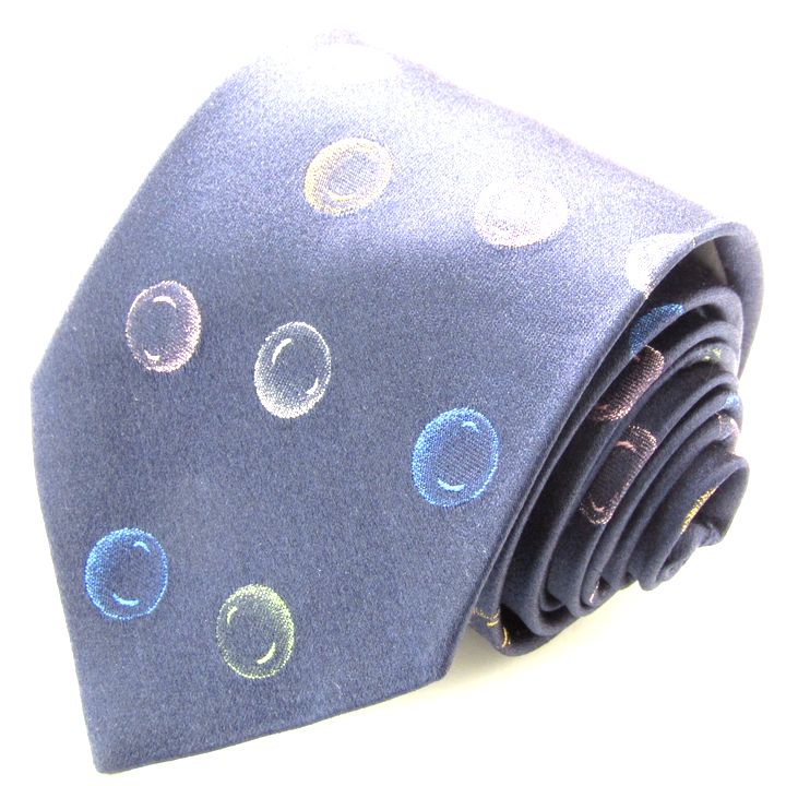 ドミニクフランス ブランドネクタイ ポードゥソワ スリークラウン 総柄 シャボン玉 フランス製 メンズ ネイビー Dominique France 【中古】