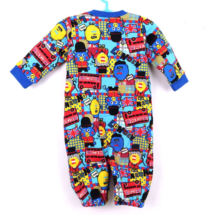 ビッツ カバーオール ロンパース 総柄 靴下付き コットン100% ベビー 男の子用 50サイズ ブルー BIT'S 【中古】
