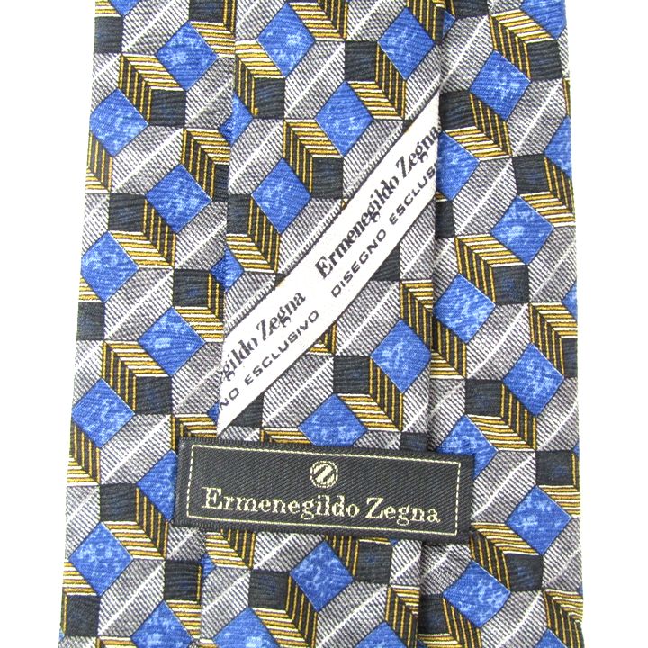 エルメネジルドゼニア ブランドネクタイ 総柄幾何学模様 シルク メンズ ブルー Ermenegildo Zegna 【中古】