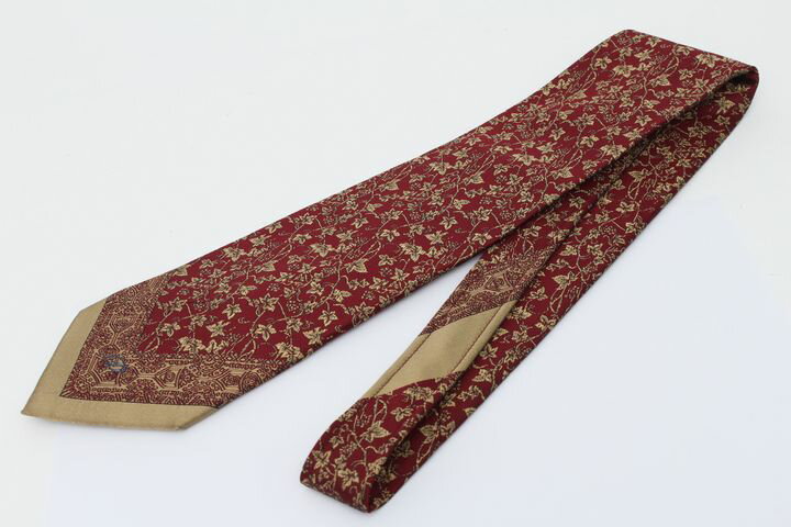 エス・テー・デュポン ブランドネクタイ 総柄 植物柄 シルク メンズ ブラウン S.T.Dupont 【中古】