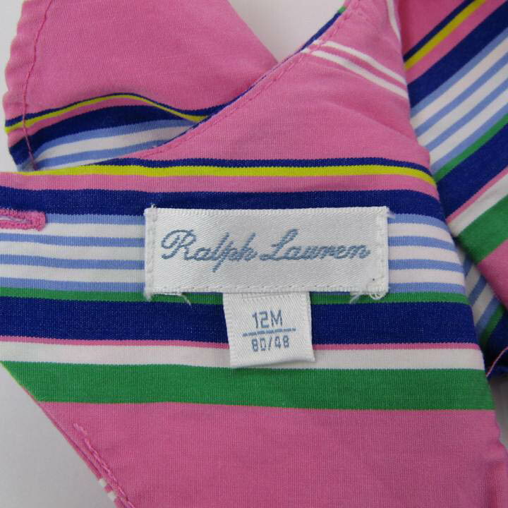 ラルフローレン ボーダー 半袖ワンピース バックレス ショーツ付 ベビー 女の子用 80/48サイズ ピンク白青 Ralph Lauren 【中古】 3