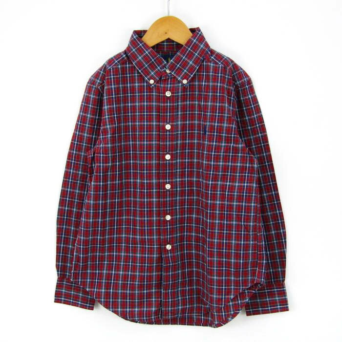【39％OFFクーポン配布中】ラルフローレン 長袖シャツ チェック柄 ボタンダウン ポロマーク トップス コットン キッズ 男の子用 140サイズ ネイビー RALPH LAUREN 【中古】