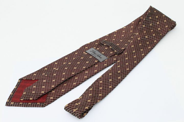 ティノコズマ ブランドネクタイ 総柄 格子柄 イタリア製 シルク メンズ ブラウン TINO COSMA 【中古】