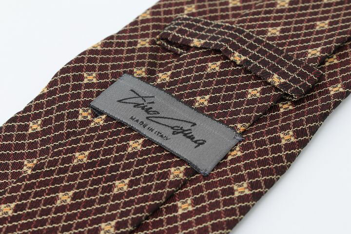 ティノコズマ ブランドネクタイ 総柄 格子柄 イタリア製 シルク メンズ ブラウン TINO COSMA 【中古】