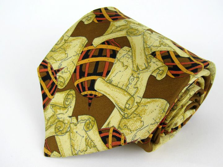 プリマクラッセ ブランドネクタイ 総柄 地図 シルク イタリア製 ハンドメイド メンズ ブラウン PRIMA C..