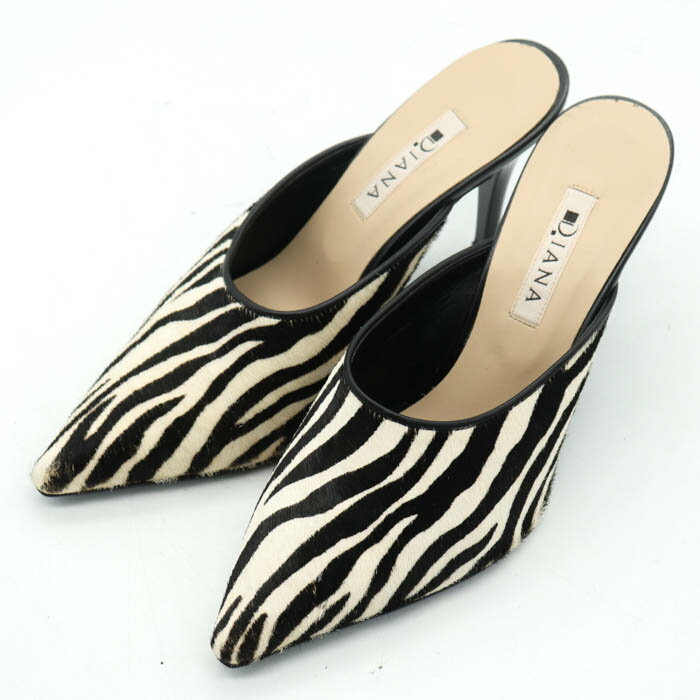 ダイアナ ミュール ゼブラ柄 ハラコ ポインテッドトゥ ハイヒール 日本製 サンダル シューズ 靴 レディース Mサイズ ブラック DIANA 【中古】のサムネイル