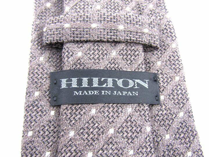 ヒルトン ブランドネクタイ 格子柄 ドット柄 ウール シルク 日本製 メンズ ブラウン HILTON 【中古】 3