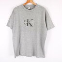 【決算SALE50%OFFクーポン】カルバンクライン Tシャツ 半袖 無地 ロゴ トップス コットン100% アメリカ製 メンズ S/Mサイズ グレー Calvin klein 【中古】