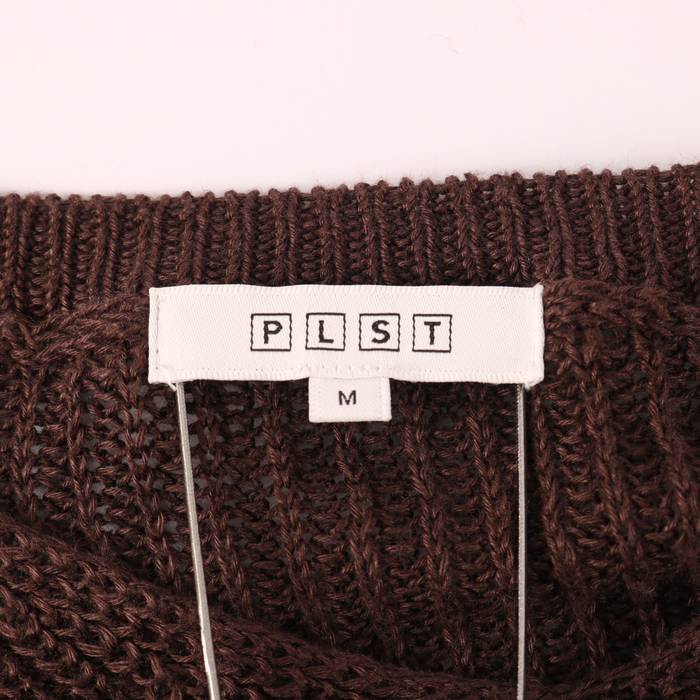 プラステ サマーニット リネン100% シアーニット 長袖 メッシュ サイドスリット 無地 トップス レディース Mサイズ ブラウン PLST 【中古】