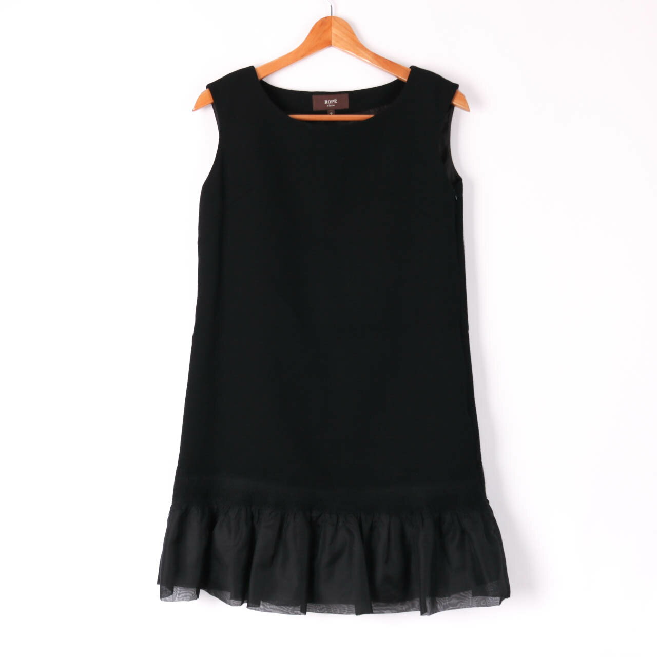 ロペ ワンピース ノースリーブ フリル 黒 無地 ウール フォーマル パーティー レディース 9サイズ ブラック ROPE' 【中古】